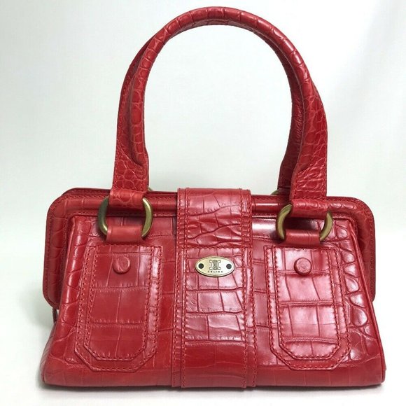 Authentic CELINE Hand Bag embossed leather Red/GoldHardware - Picture 2 of 6